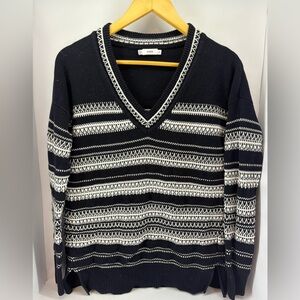 Black and White Textured Vince Long Sleeve Sweater